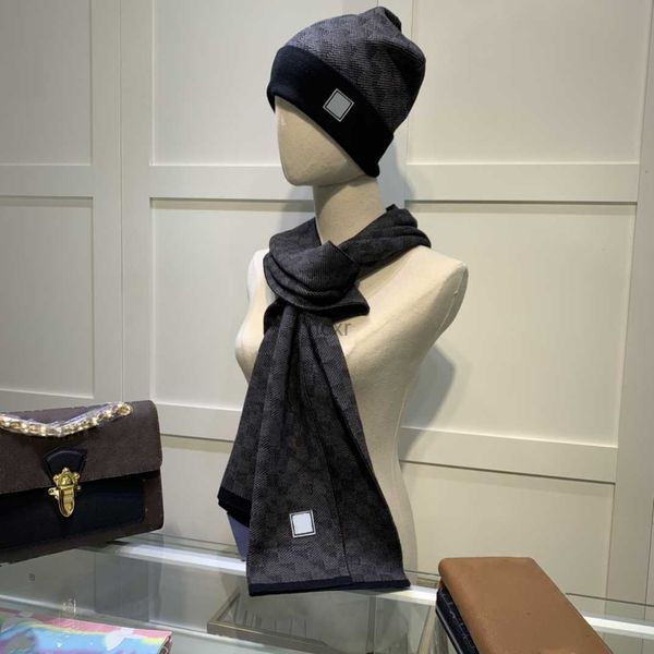 new scarf hat set fashion mens ladies letter printed cap pop design stretch simple plaid scarf couple multicolor windproof warm headwear, Blue;gray
